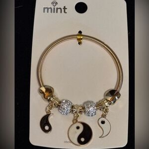 Mint Yin Yang Stretch Charm Bracelet with Black and White Accents